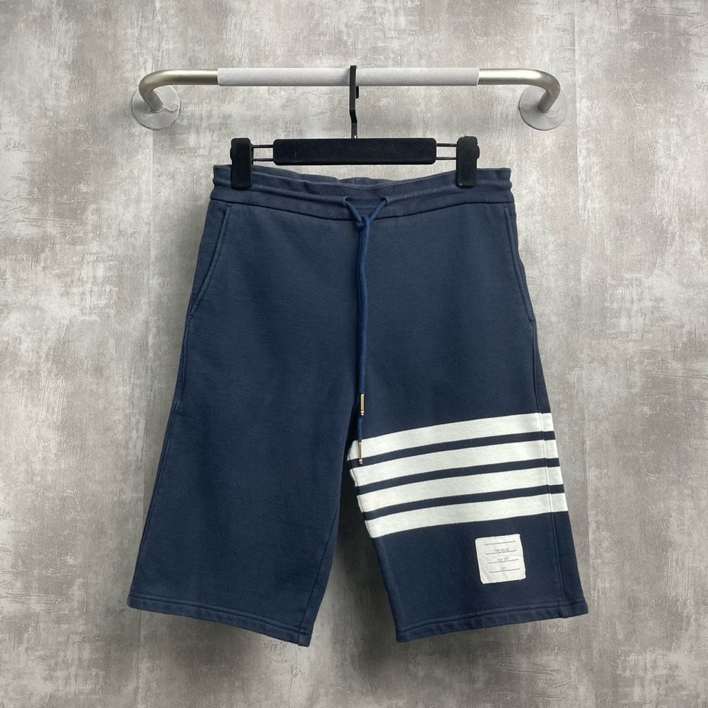 🚩steal Authentic Thom Browne Dark Blue Athletic Shorts with White Accents